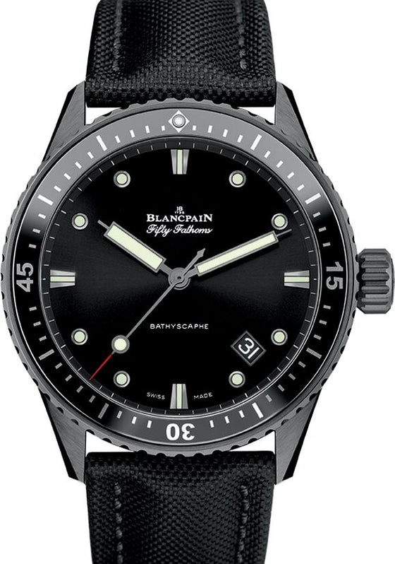 Blancpain Fifty Fathoms Bathyscaphe Black Ceramic 43.6mm Canvas Strap 5000 0130 B52A