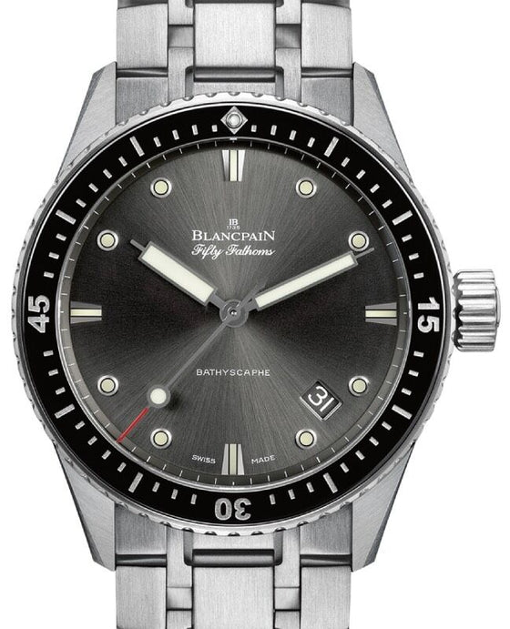 Blancpain Fifty Fathoms Bathyscaphe Steel 43mm Grey Dial Steel Bracelet 5000 1110 70B