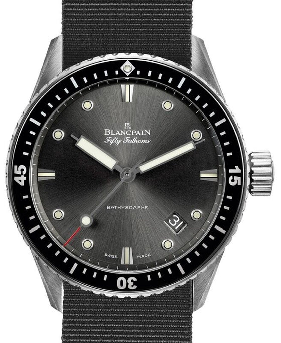 Blancpain Fifty Fathoms Bathyscaphe Steel 43mm Black Dial NATO Strap 5000 1110 NABA