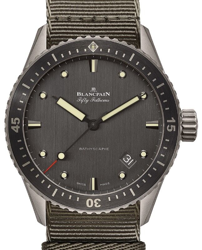 Blancpain Fifty Fathoms Bathyscaphe Titanium 43mm Dark Grey Dial NATO Strap 5000 1210 NAGA