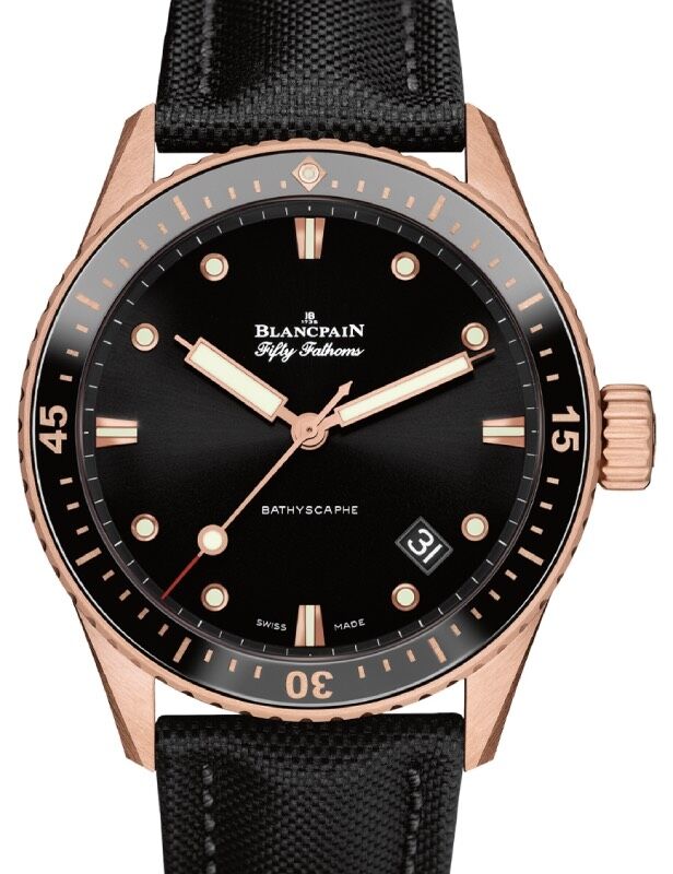 Blancpain Fifty Fathoms Bathyscaphe Sedna Gold 43mm Black Dial Fabric Strap 5000 36S30 B52A