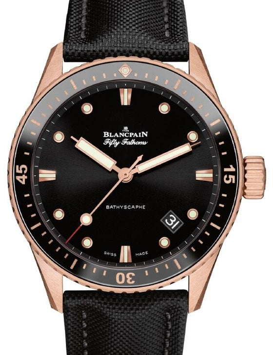 Blancpain Fifty Fathoms Bathyscaphe Sedna Gold 43mm Black Dial Fabric Strap 5000 36S30 B52A