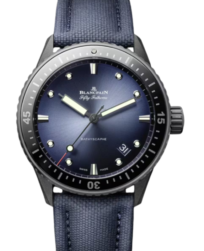 Blancpain Fifty Fathoms Bathyscaphe Ceramic 43.6mm Sunburst Blue Dial 5000A 0140 O52A