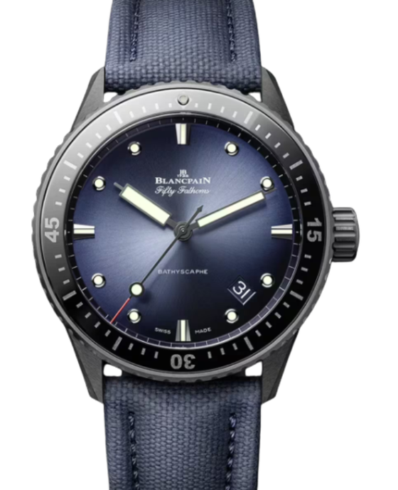 Blancpain Fifty Fathoms Bathyscaphe Ceramic 43.6mm Sunburst Blue Dial 5000A 0140 O52A