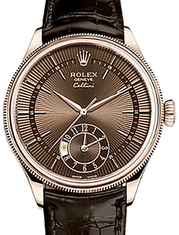 Rolex Cellini Dual Time Rose Gold 39mm Brown Index Dial 50525