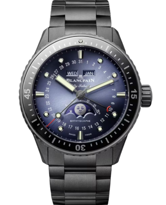 Blancpain Fifty Fathoms Bathyscaphe Quantième Complet Phases de Lune Ceramic 43.6mm Sunburst Blue Dial 5054 0140 01S