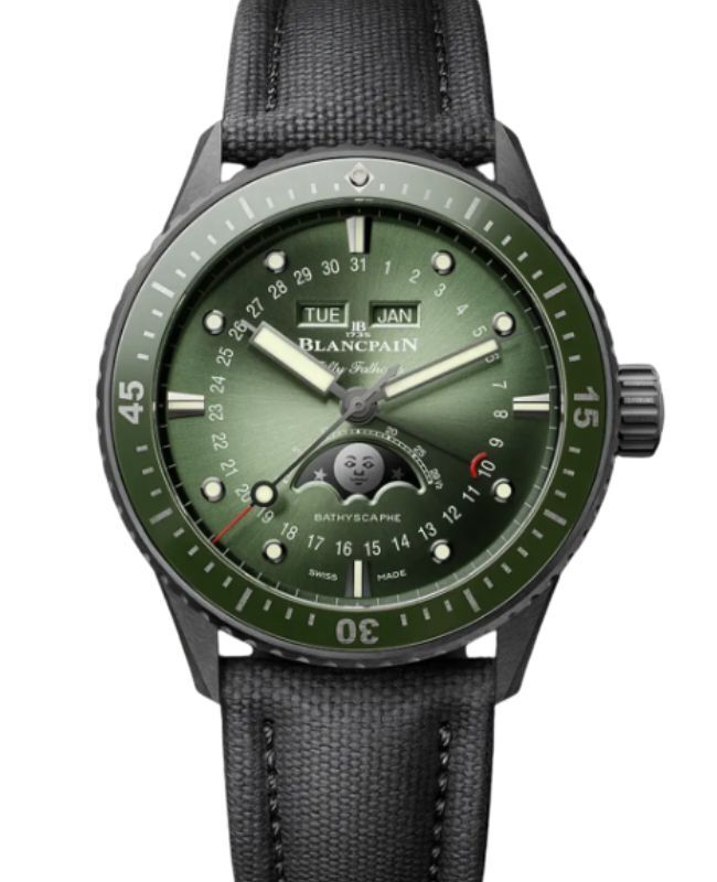 Blancpain Fifty Fathoms Bathyscaphe Quantième Complet Phases de Lune Ceramic 43.6mm Sunburst Green Dial 5054 0153 B52A