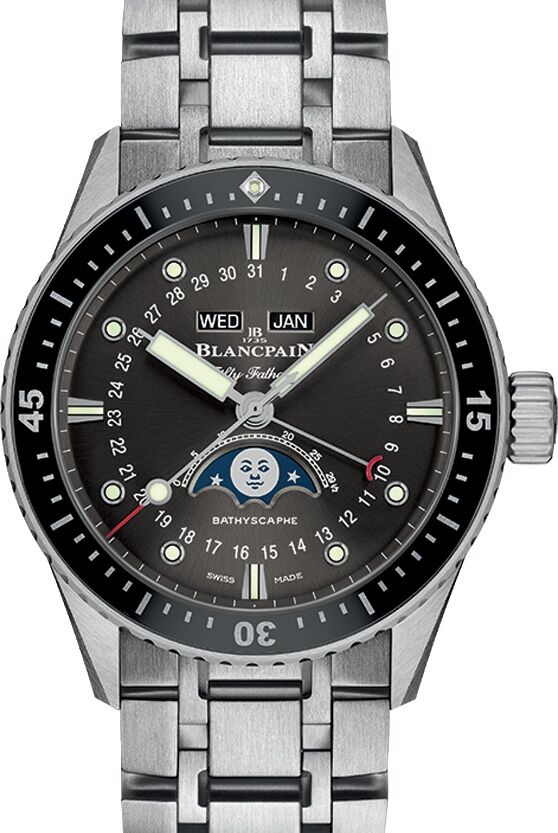 Blancpain Fifty Fathoms Bathyscaphe Moonphase Quantième Complet Phases de Lune Steel Grey Meteor Dial Steel Strap 5054 1110 70B