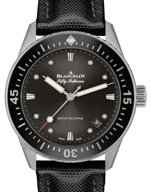 Blancpain Fifty Fathoms Bathyscaphe Stainless Steel 38mm Black Dial Canvas Strap 5100B 1110 B52A