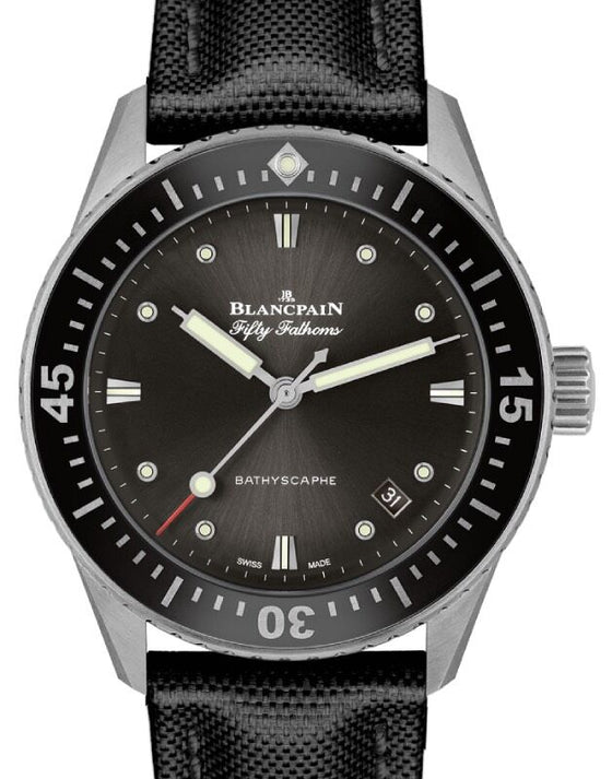 Blancpain Fifty Fathoms Bathyscaphe Stainless Steel 38mm Black Dial Canvas Strap 5100B 1110 B52A