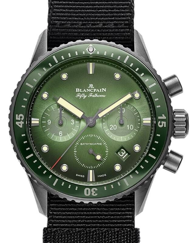 Blancpain Fifty Fathoms Bathyscaphe Chronographe Flyback Ceramic Green Dial NATO 5200 0153 NABA