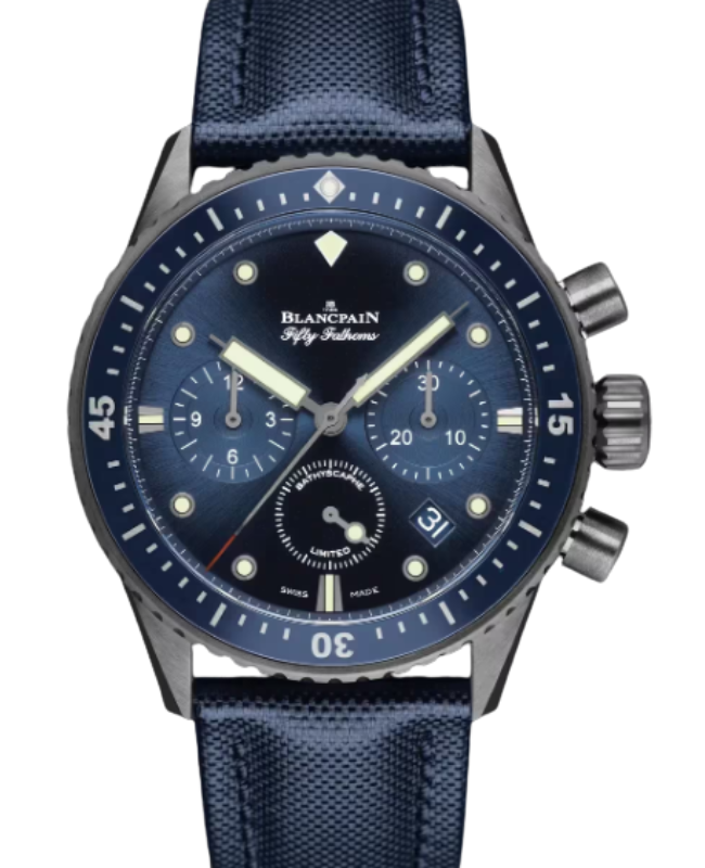 Blancpain Fifty Fathoms Bathyscaphe Chronographe Flyback Ocean Commitment I Ceramic 43.6mm Sunburst Blue Dial 5200 0240 O52A