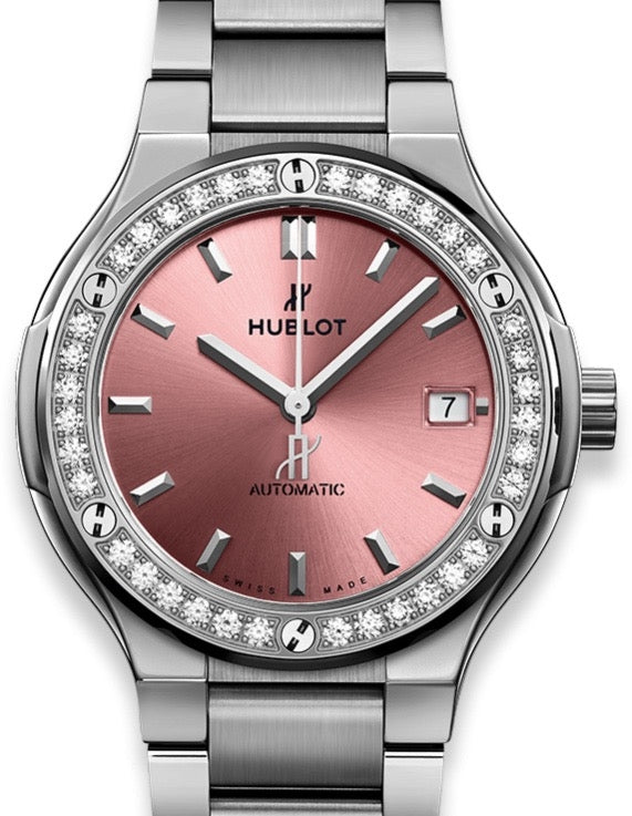 Hublot Classic Fusion Titanium Pink Index Diamond Bezel Titanium?Bracelet 38mm 568.NX.891P.NX.1204