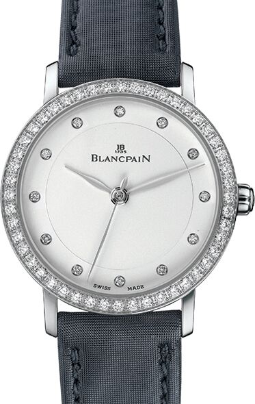 Blancpain Villeret Ultraplate Steel White Diamond Dial & Bezel Leather Strap 6102 4628 95A