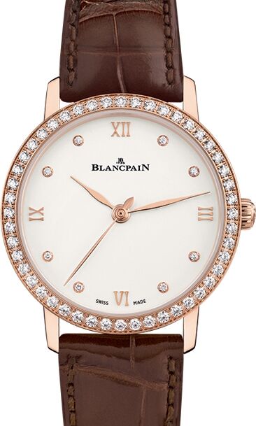 Blancpain Villeret Ultraplate Red Gold Opaline Diamond Dial & Bezel Alligator Leather Strap 6104 2987 55A