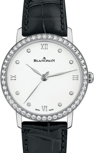 Blancpain Villeret Ultraplate Steel White Diamond Dial & Bezel Leather Strap 6104 4628 55A