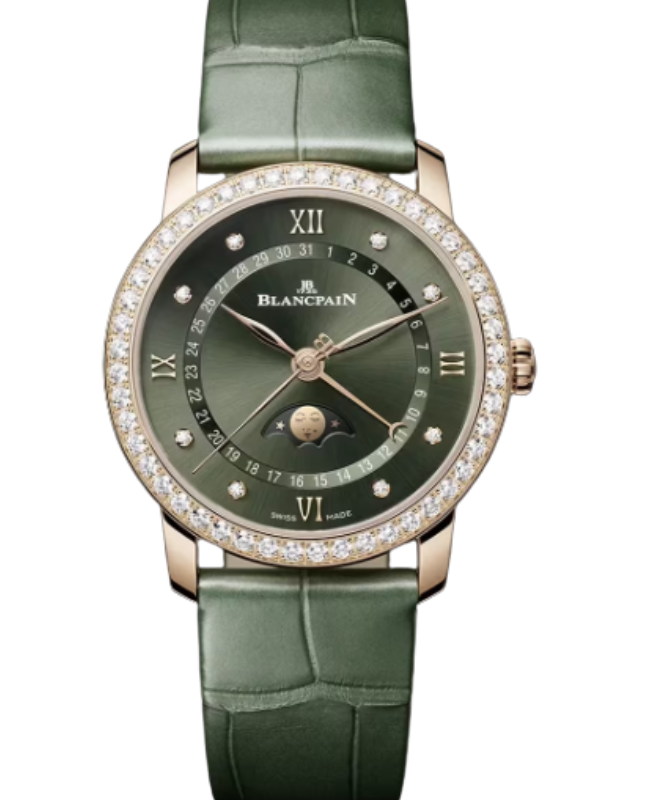 Blancpain Villeret Quantième Phases de Lune Red Gold 33.2mm Sunburst Green Dial 6126 2953 55B