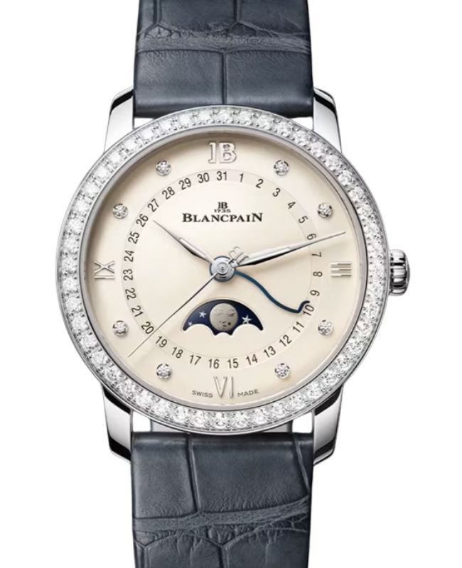 Blancpain Villeret Quantième Phases de Lune Steel 33.2mm Opaline Diamonds Dial 6126N 4687 55B