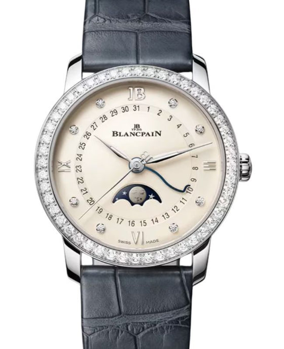 Blancpain Villeret Quantième Phases de Lune Steel 33.2mm Opaline Diamonds Dial 6126N 4687 55B