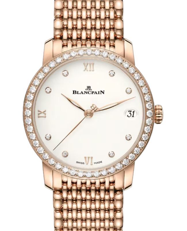 Blancpain Villeret Women Date Red Gold 33.2mm Opaline Set with Diamond Dial 6127 2987 MMB