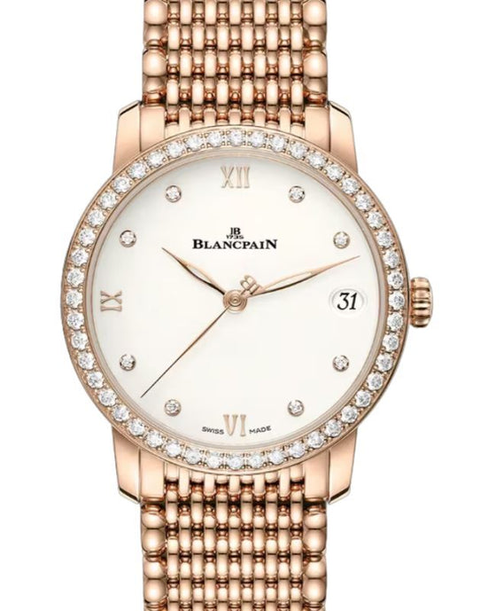 Blancpain Villeret Women Date Red Gold 33.2mm Opaline Set with Diamond Dial 6127 2987 MMB