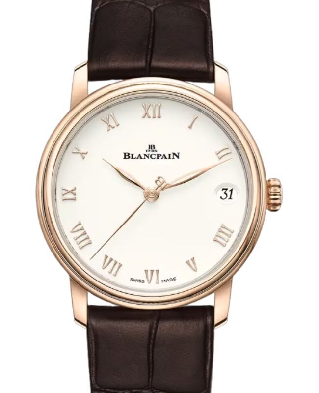 Blancpain Villeret Women Date Red Gold 33.2mm Opaline Dial Alligator Leather Strap 6127 3642 55B