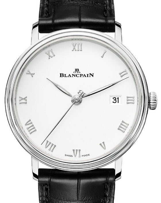 Blancpain Villeret Ultraplate Steel 38mm White Dial Alligator Leather Strap 6224 1127 55B