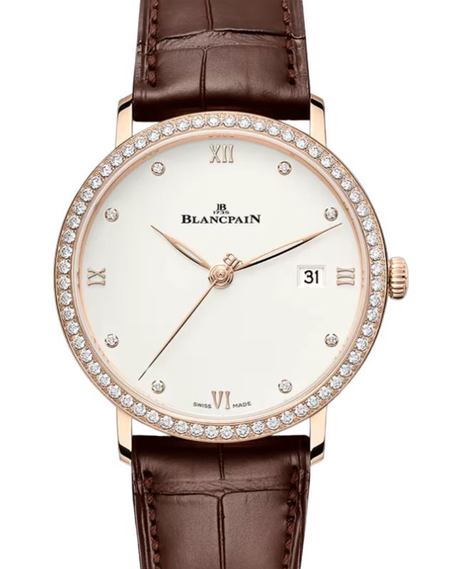 Blancpain Villeret Ultraplate Red Gold 38mm Opaline Set with Diamond Dial Leather Strap 6224 2987 55B