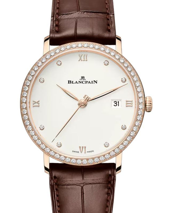 Blancpain Villeret Ultraplate Red Gold 38mm Opaline Set with Diamond Dial Leather Strap 6224 2987 55B