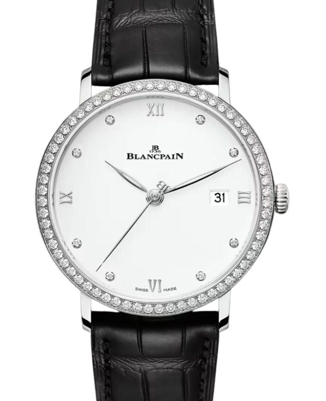 Blancpain Villeret Ultraplate Steel 38mm White Set with Diamond Dial Leather Strap 6224 4628 55B