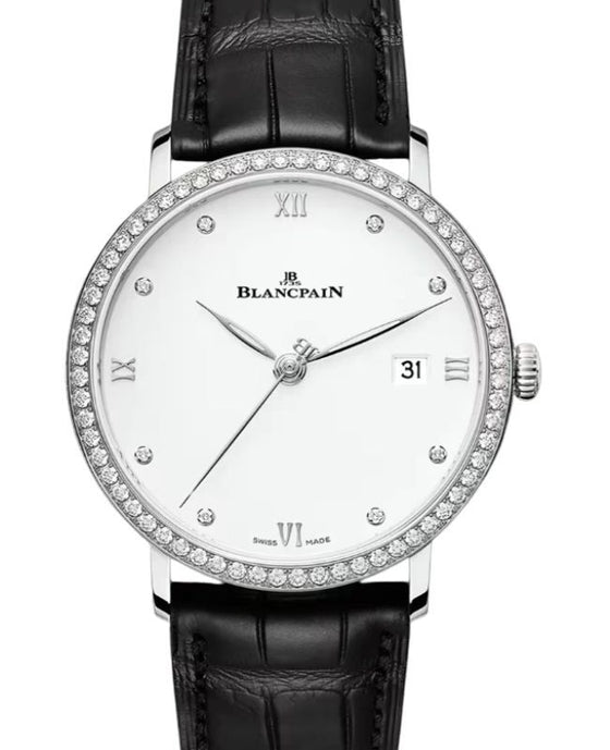 Blancpain Villeret Ultraplate Steel 38mm White Set with Diamond Dial Leather Strap 6224 4628 55B