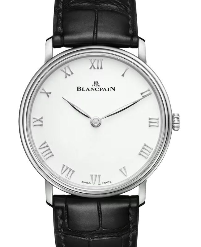 Blancpain Villeret Ultraplate Steel White Dial 39.7mm Alligator Leather Strap 6605 1127 55B