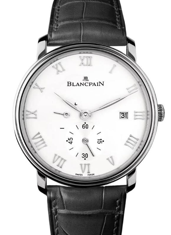 Blancpain Villeret Ultraplate Steel White Dial Alligator Leather Strap 6606 1127 55B