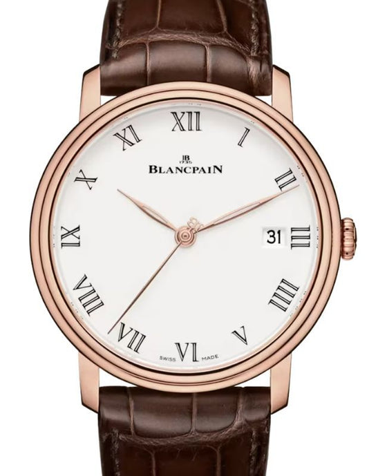Blancpain Villeret 8 Jours Red Gold White Dial 42mm Alligator Leather Strap 6630 3631 55B