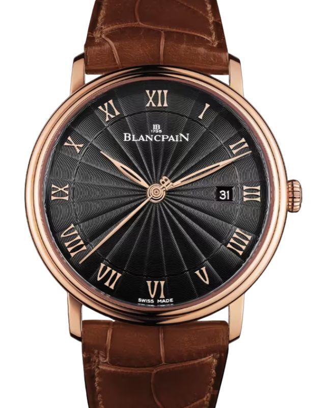 Blancpain Villeret Ultraplate Red Gold 40mm Black Dial Leather Strap 6651 3630 55B