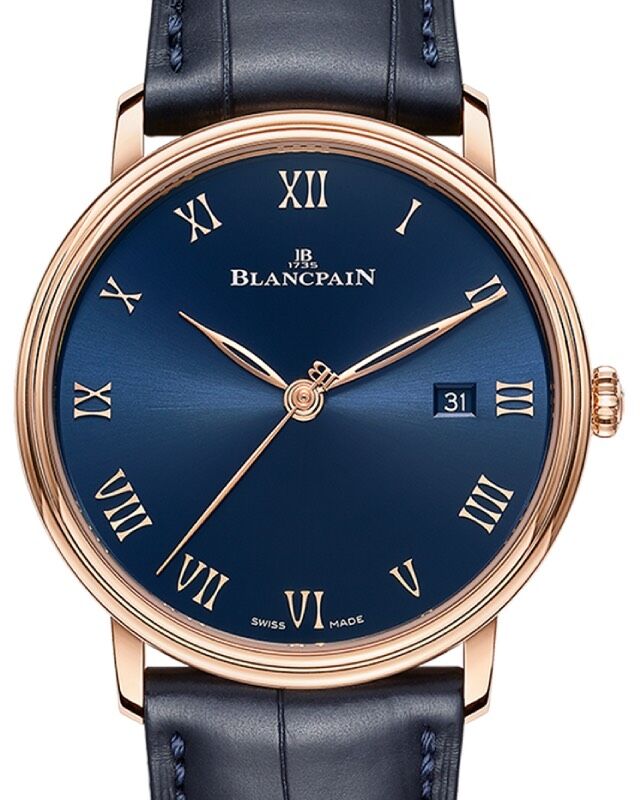 Blancpain Villeret Ultraplate Red Gold 40mm Blue Dial Alligator Leather Strap 6651 3640 55B