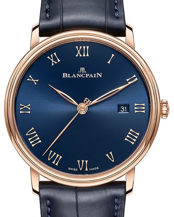 Blancpain Villeret Ultraplate Red Gold 40mm Blue Dial Alligator Leather Strap 6651 3640 55B