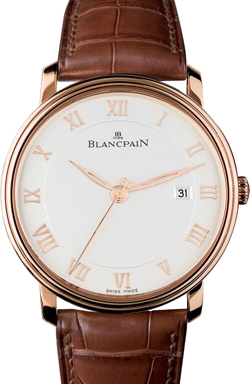 Blancpain Villeret Ultraplate Red Gold Opaline Dial Alligator Leather Strap 6651 3642 55B