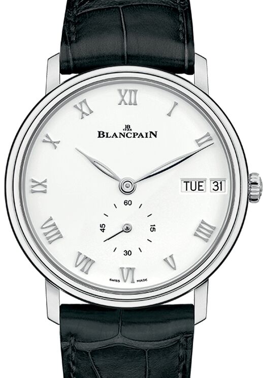 Blancpain Villeret Jour Date Steel White Dial Alligator Leather Strap 6652 1127 55B
