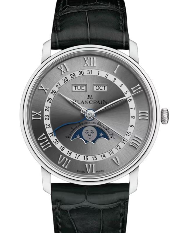 Blancpain Villeret Quantième Complet Steel 40mm Sunburst Grey Dial 6654 1113 55B
