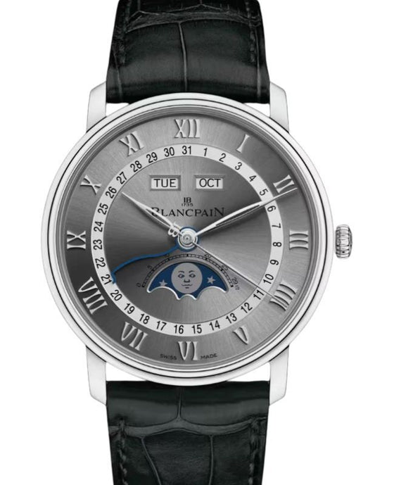 Blancpain Villeret Quantième Complet Steel 40mm Sunburst Grey Dial 6654 1113 55B