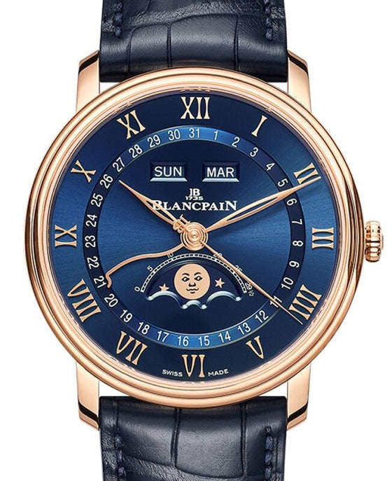 Blancpain Villeret Quantième Complet Red Gold 40mm Blue Dial 6654 3640 55B