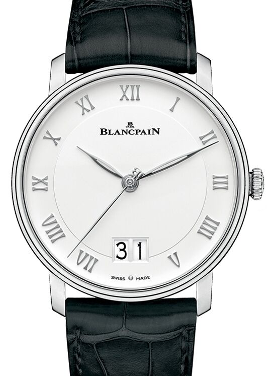 Blancpain Villeret Grande Date Steel White Dial Alligator Leather Strap 6669 1127 55B