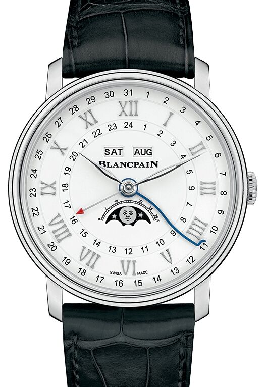 Blancpain Villeret Quanti?me Complet Phases de Lune GMT Steel White Dial Alligator Leather Strap 6676 1127 55B