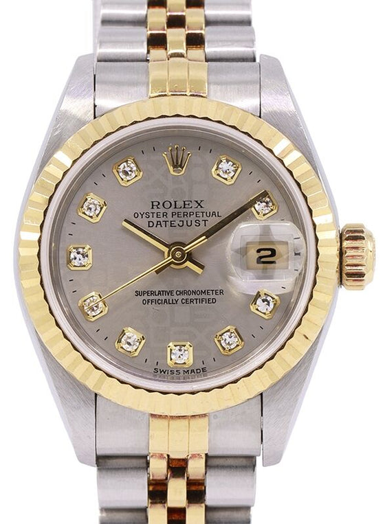 Rolex Datejust 26 Yellow Gold/Steel Silver Diamond Dial & Fluted Bezel Jubilee Bracelet 69173