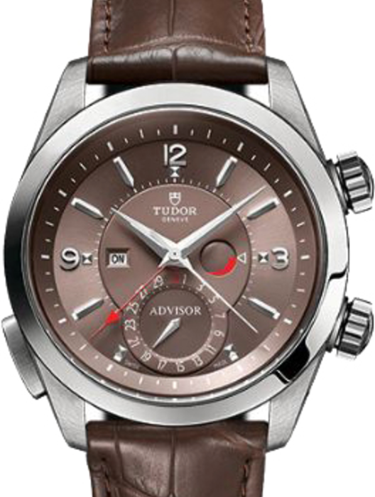 Tudor Heritage Advisor 79620TC Cognac Arabic & Index Titanium & Stainless Steel Leather Bracelet 42mm