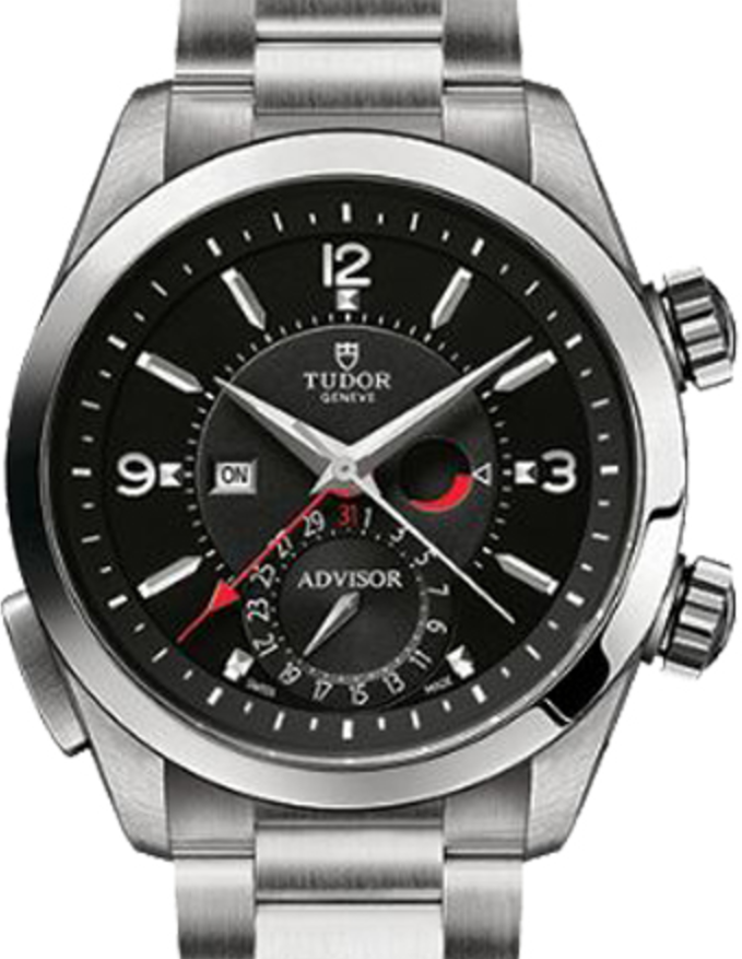 Tudor Heritage Advisor 79620TN Black Arabic & Index Titanium & Stainless Steel Leather Bracelet 42mm