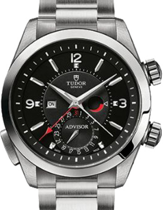 Tudor Heritage Advisor 79620TN Black Arabic & Index Titanium & Stainless Steel Leather Bracelet 42mm
