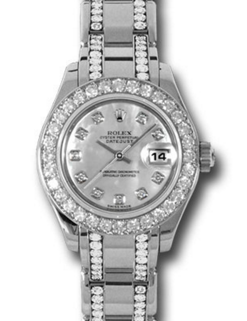 Rolex Pearlmaster 29 80299 White Mother of Pearl Diamond Markers & Bezel White Gold Set with Diamonds