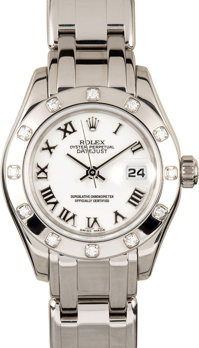 Rolex Datejust Pearlmaster 29 80319 White Roman Diamond Set White Gold President